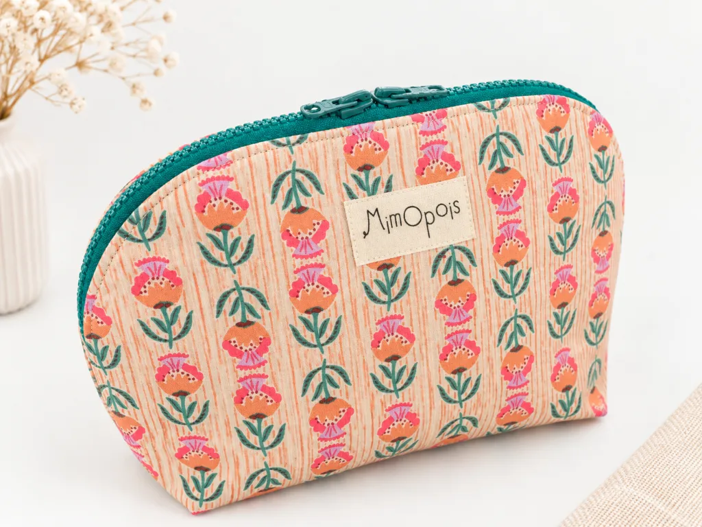 Pochette florale à fermeture éclair turquoise.webp